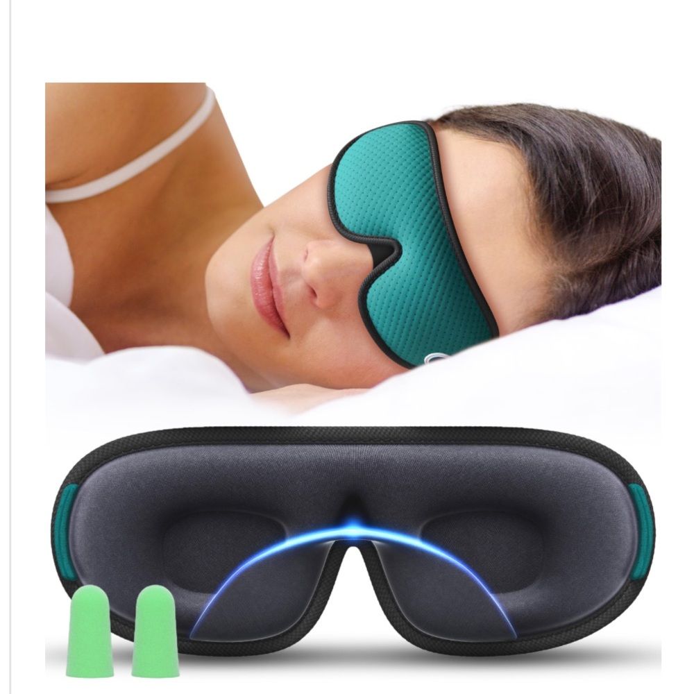 Travel/Sleeping Memory Foam Mask With 4 Ear Plugs, Bag & Carabiner Clasp Kit.
